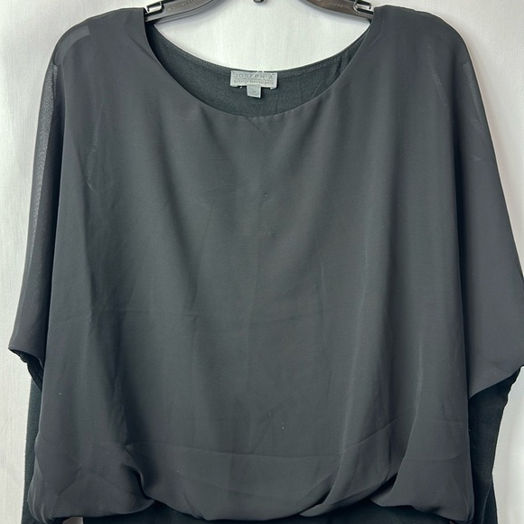 Joseph A. Black Sheer Overlay Blouse Long Sleeve Batwing Layered Top Sz Medium - Picture 9 of 9